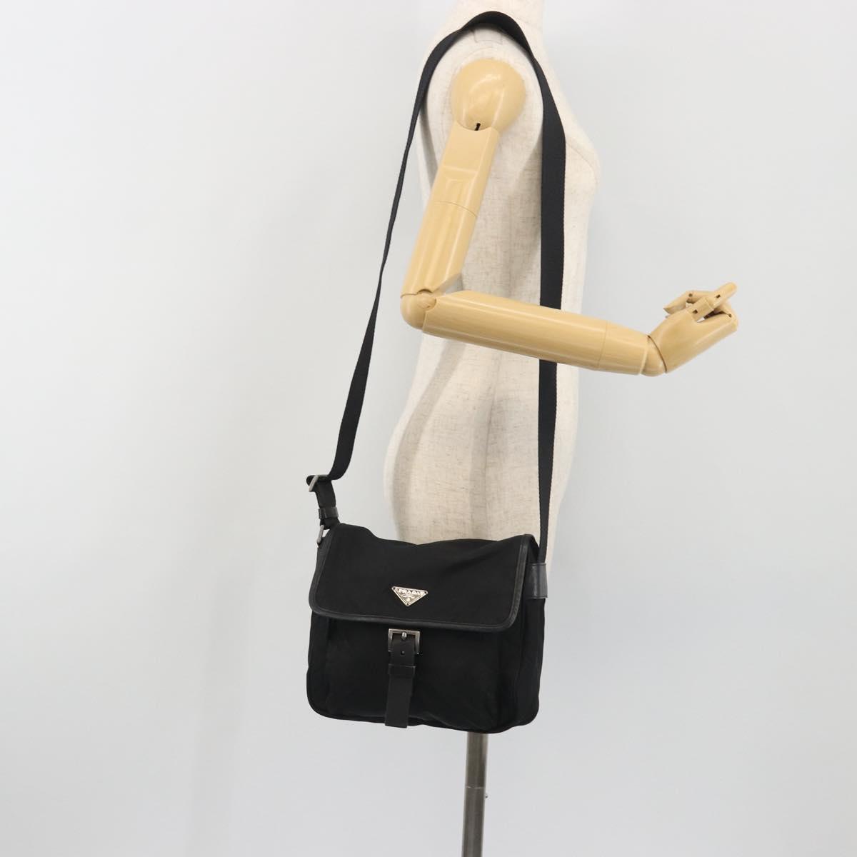 PRADA Shoulder Bag Nylon Black Silver Auth 194350A