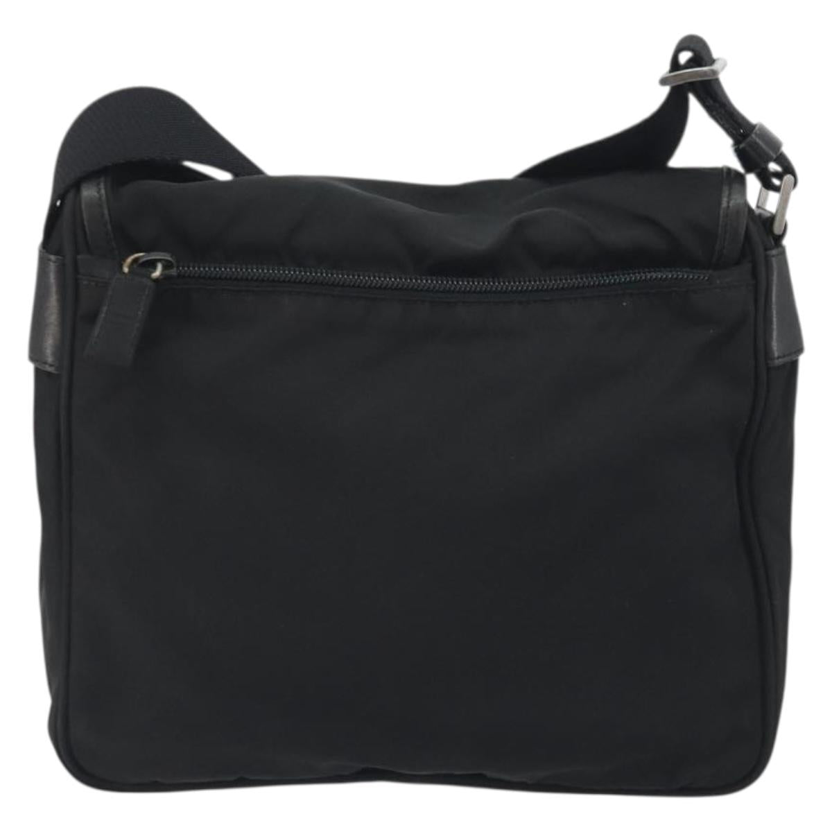 PRADA Shoulder Bag Nylon Black Silver Auth 194350A