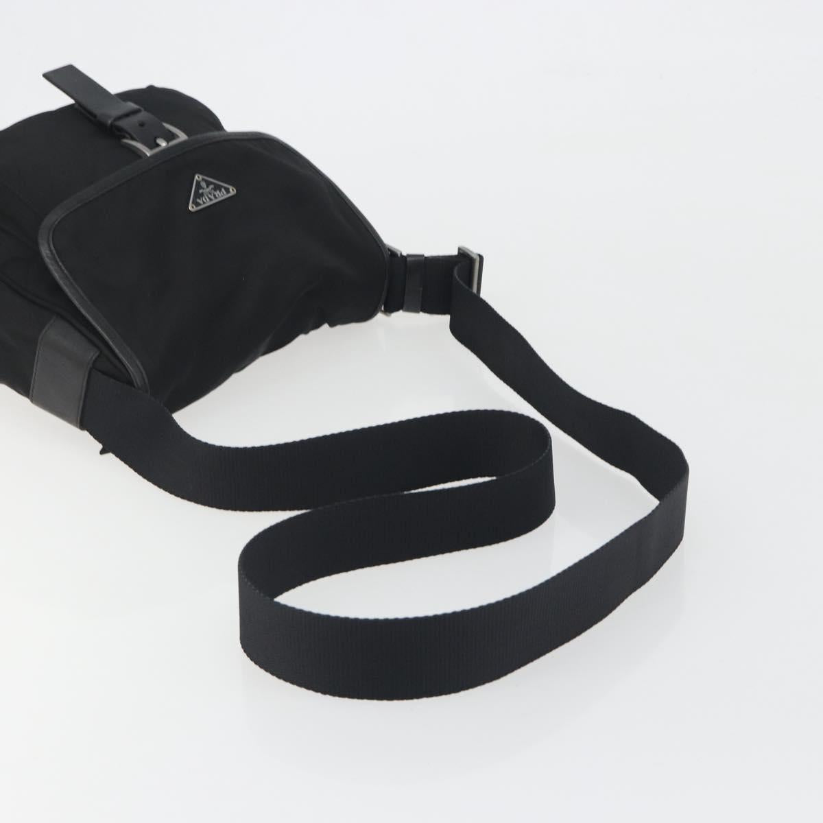 PRADA Shoulder Bag Nylon Black Silver Auth 194350A