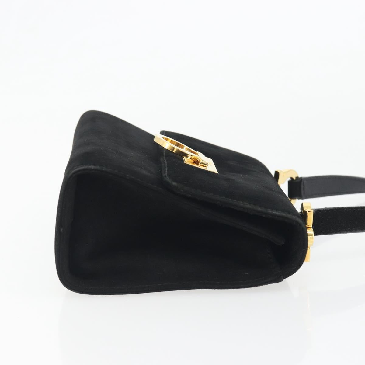Salvatore Ferragamo Gancini Shoulder Bag Suede Black Gold Auth 194354A