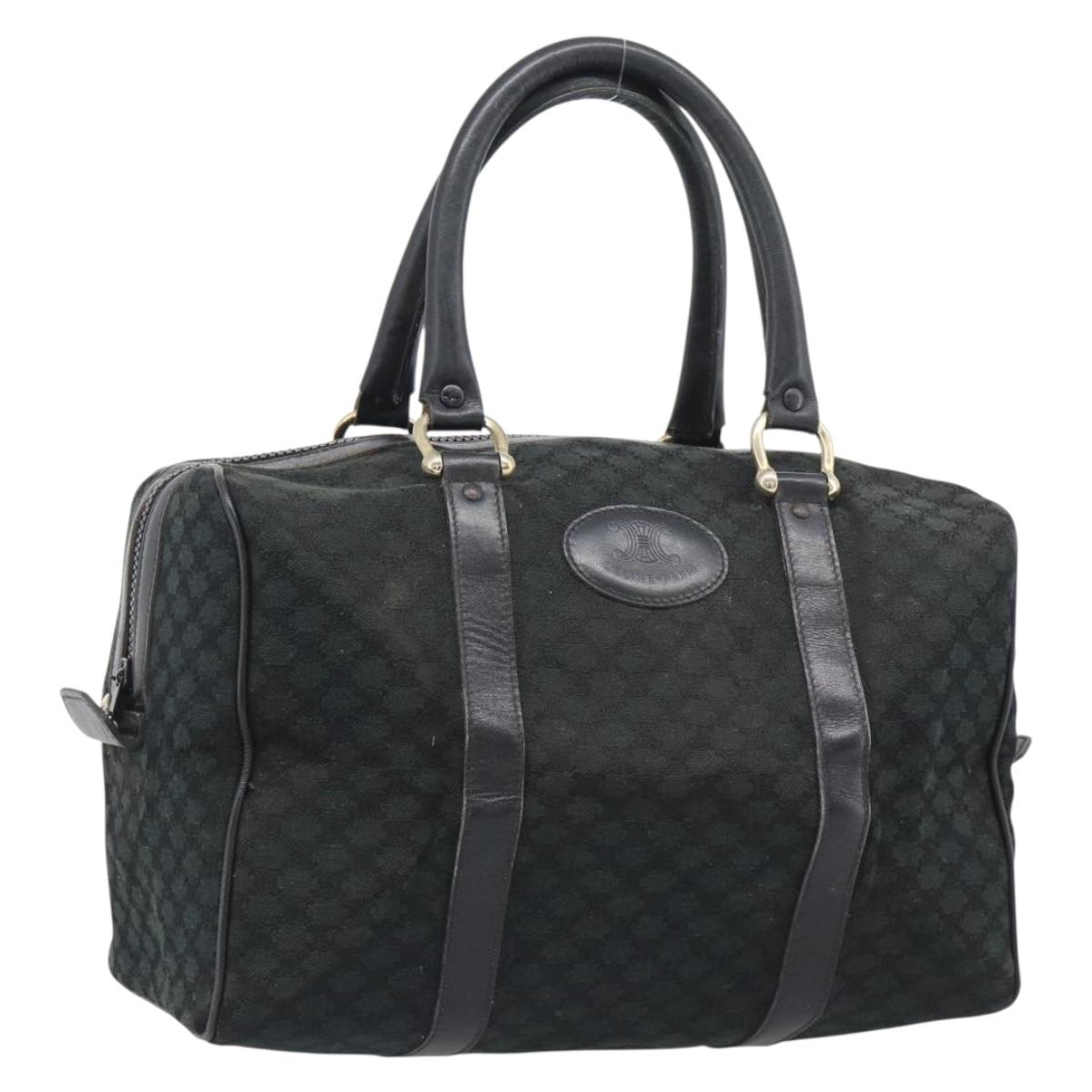 CELINE Macadam Canvas Boston Bag Black Gold Auth 194355