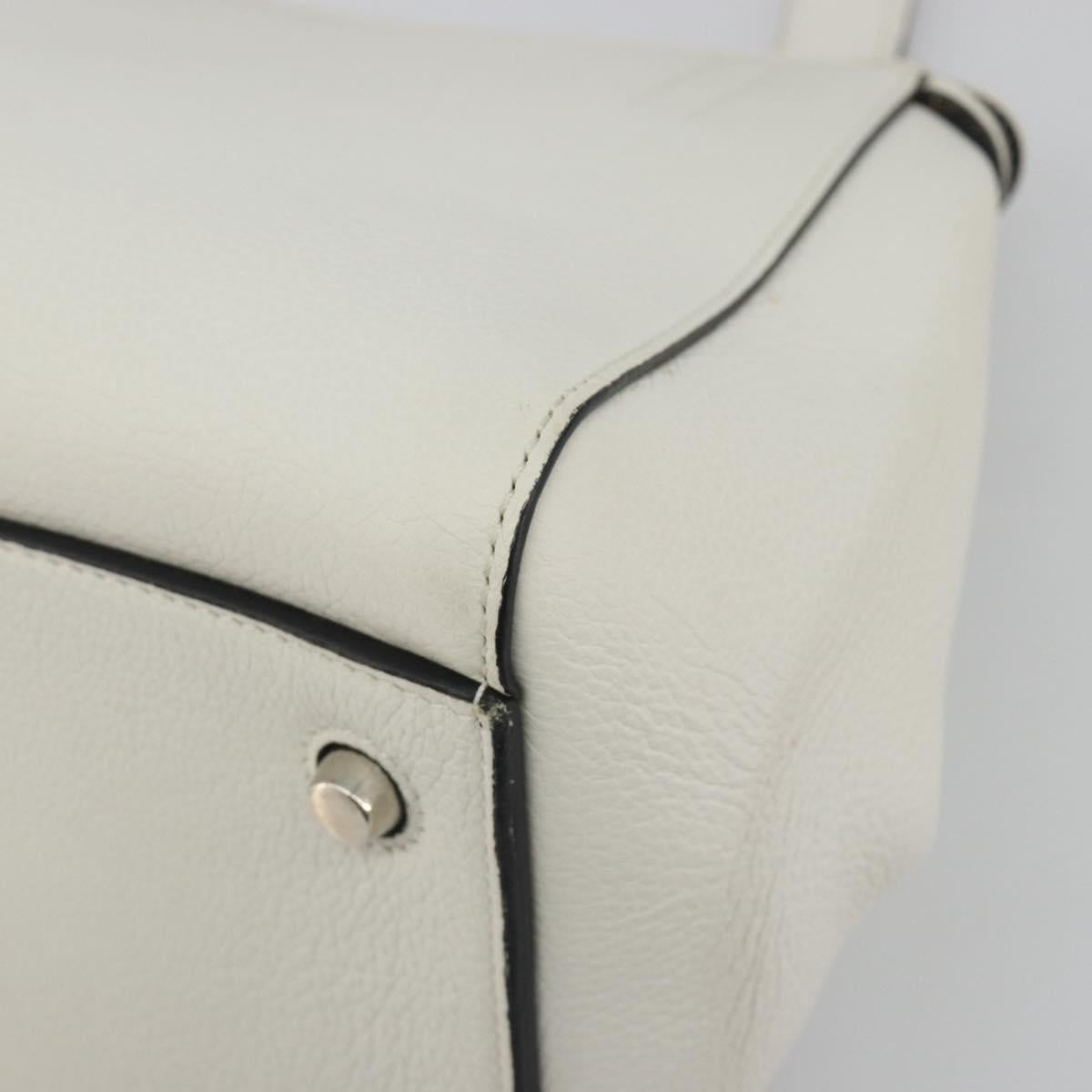 CELINE Edge Medium Hand Bag Leather White Silver Auth 194359A