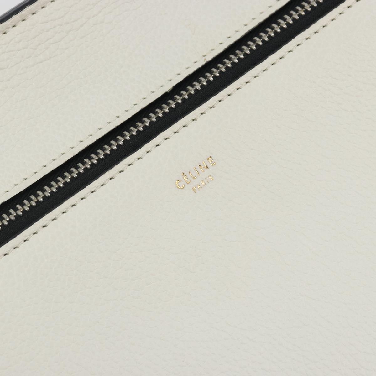 CELINE Edge Medium Hand Bag Leather White Silver Auth 194359A