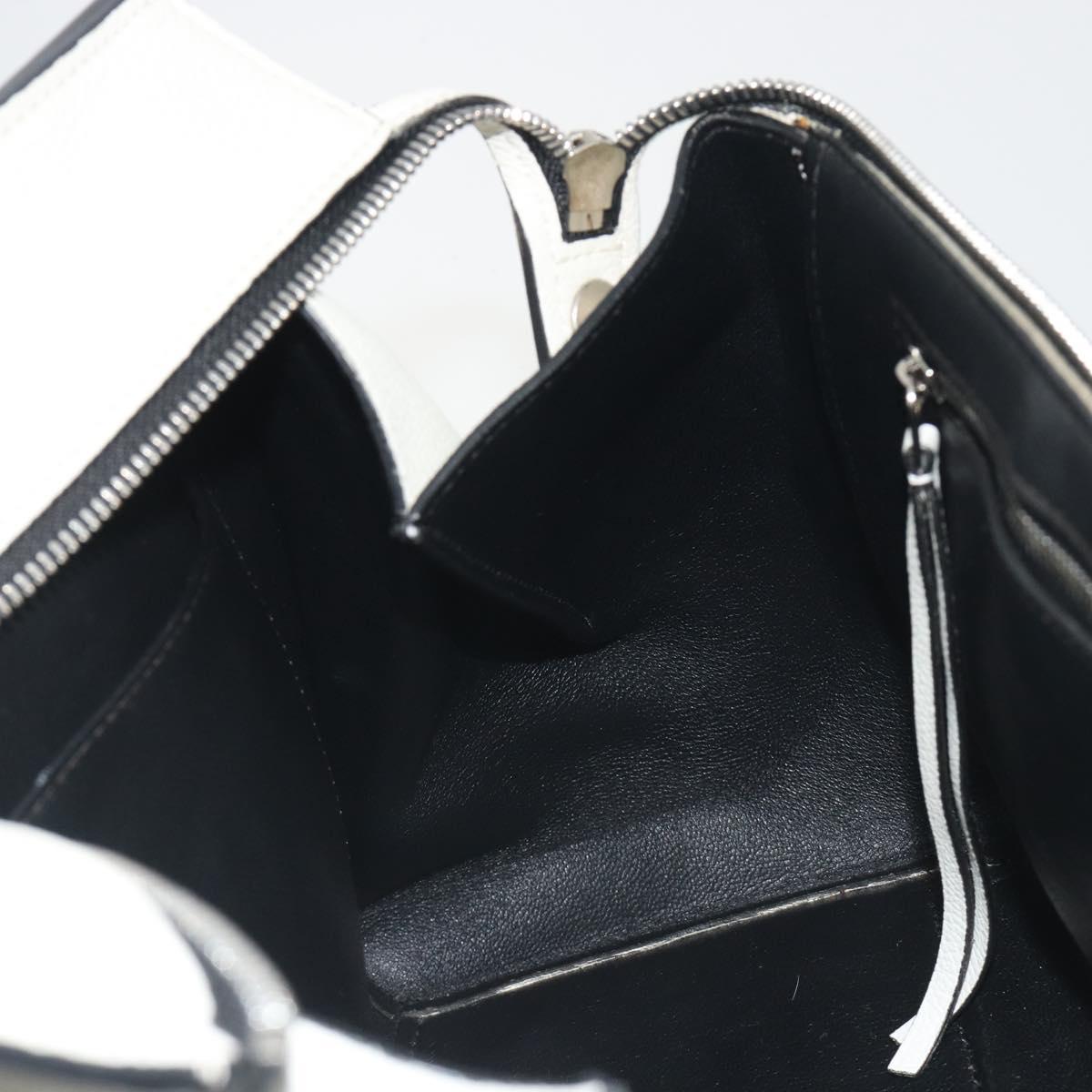 CELINE Edge Medium Hand Bag Leather White Silver Auth 194359A