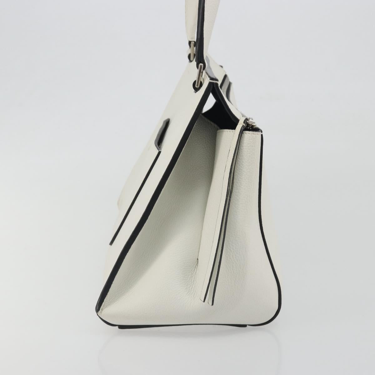 CELINE Edge Medium Hand Bag Leather White Silver Auth 194359A
