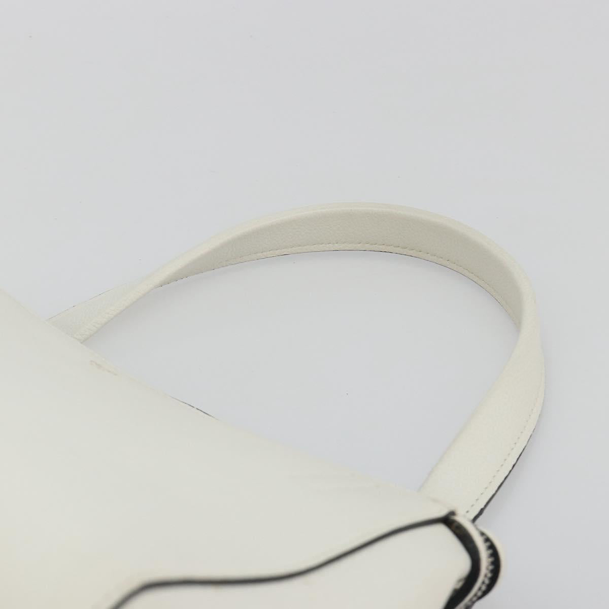 CELINE Edge Medium Hand Bag Leather White Silver Auth 194359A
