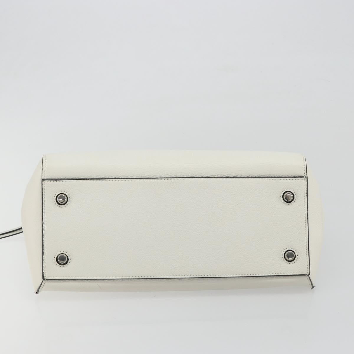 CELINE Edge Medium Hand Bag Leather White Silver Auth 194359A