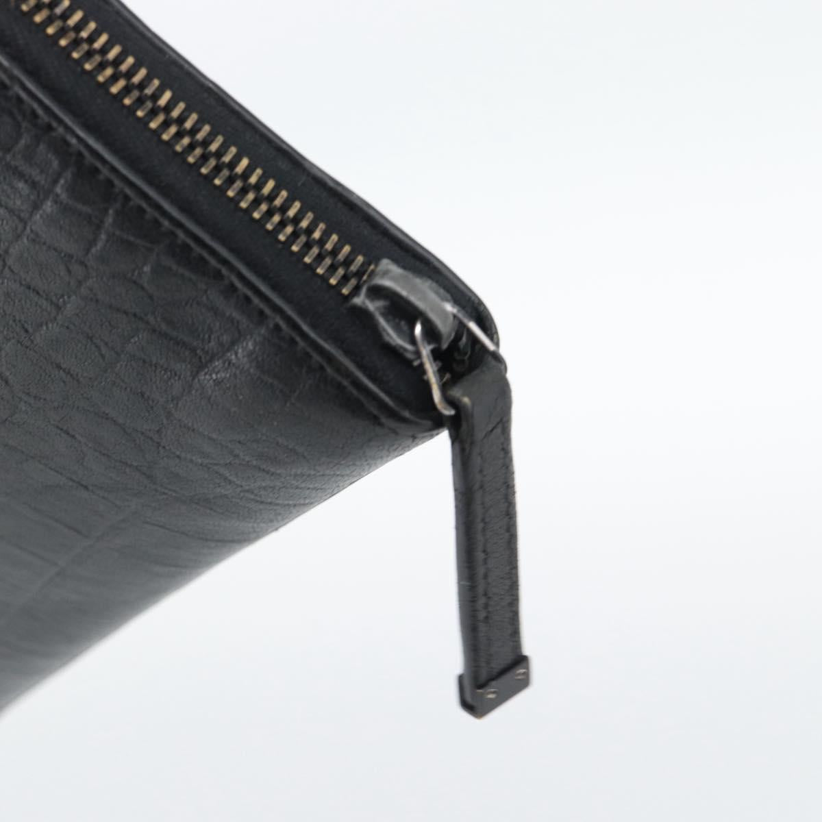 SAINT LAURENT Clutch Bag Leather Embossed Black Auth 194360A