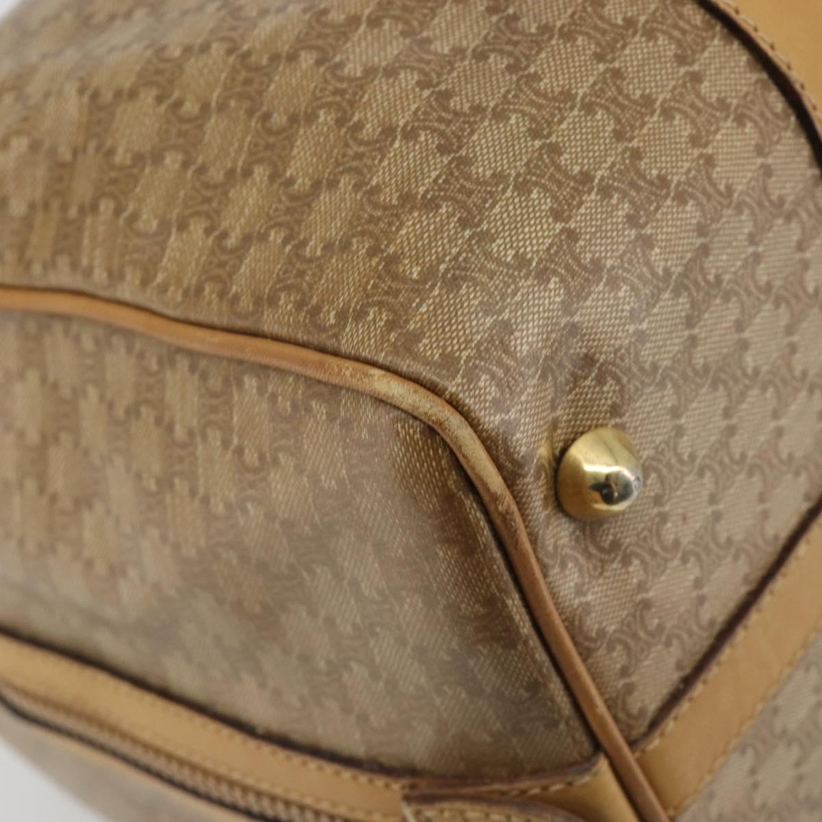CELINE Macadam Canvas Boston Bag PVC Beige Gold Auth 194366