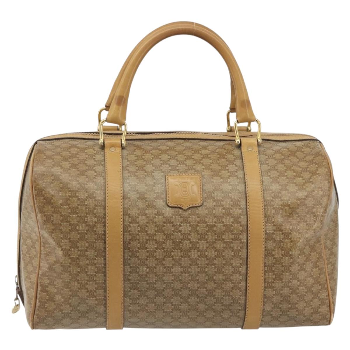 CELINE Macadam Canvas Boston Bag PVC Beige Gold Auth 194366