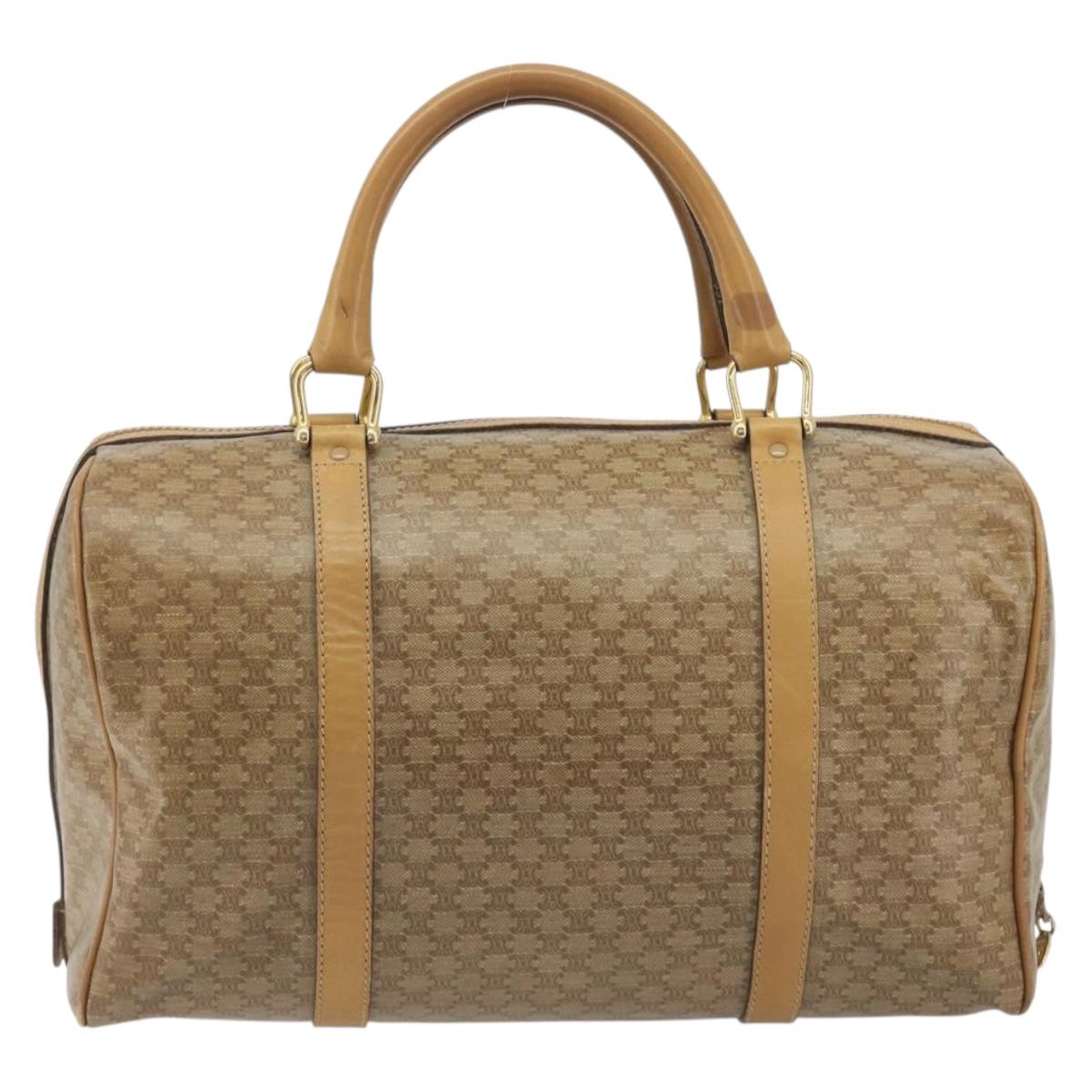CELINE Macadam Canvas Boston Bag PVC Beige Gold Auth 194366