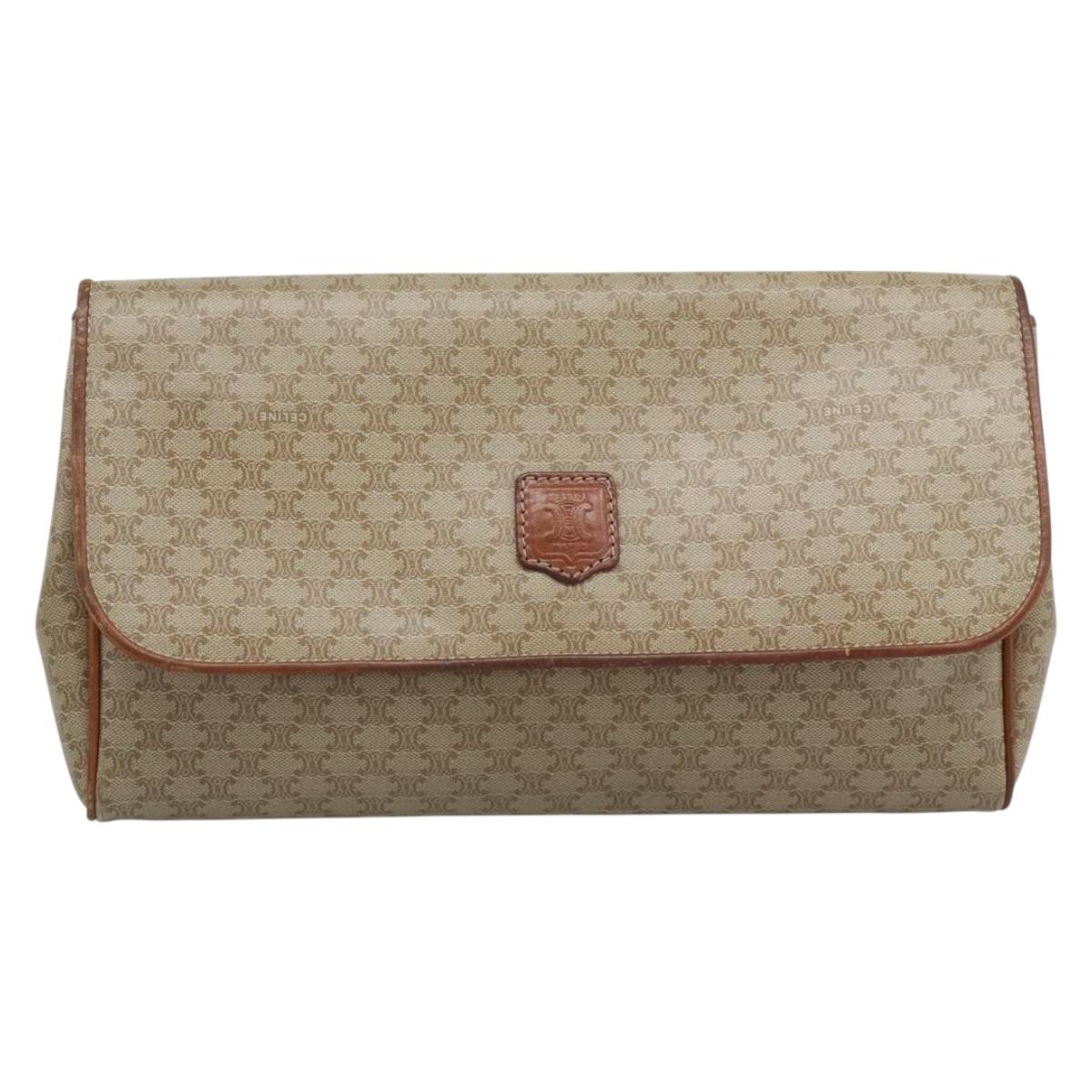 CELINE Macadam Clutch Bag PVC Beige Gold Auth 194369
