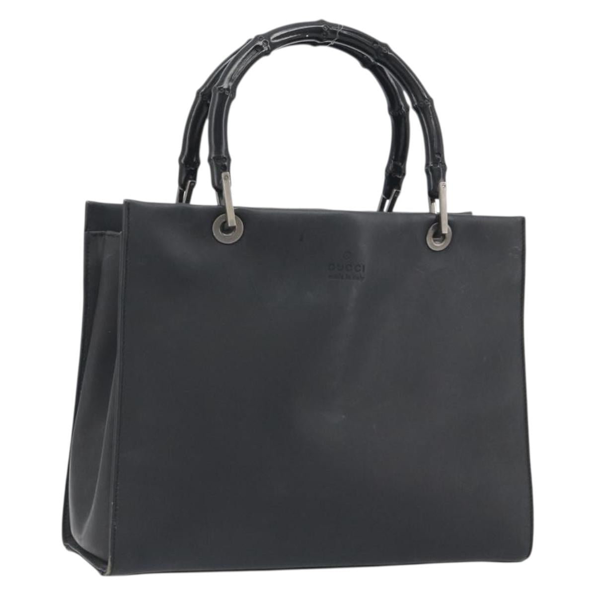 GUCCI Bamboo Tote Bag Leather 2way Black Silver 002 1016 Auth 194370