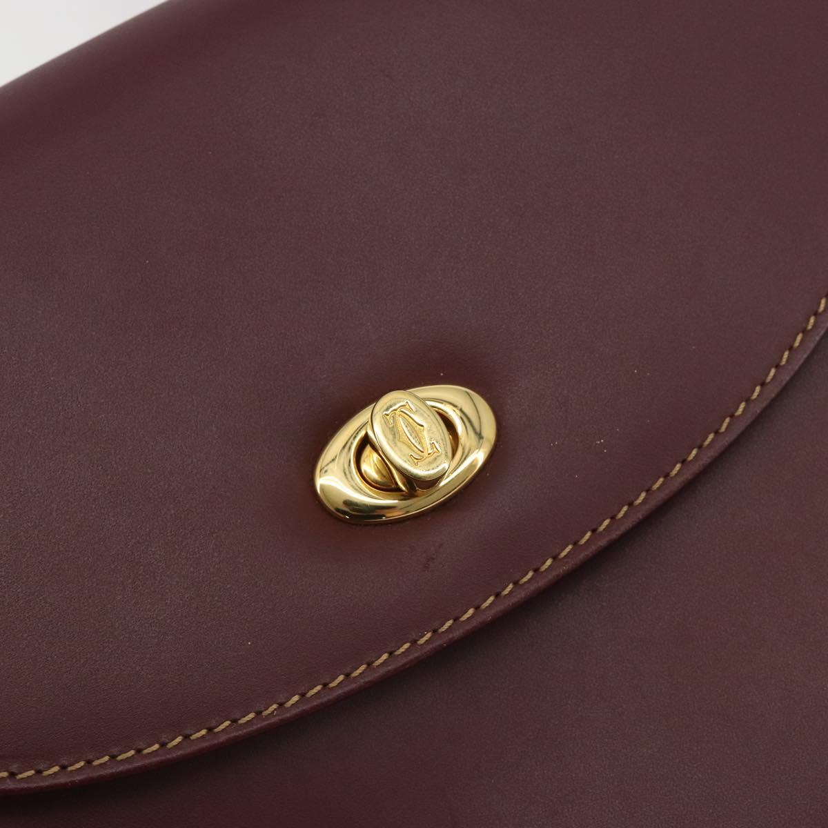 CARTIER Must Line Shoulder Bag Leather Bordeaux Gold Auth 194371A