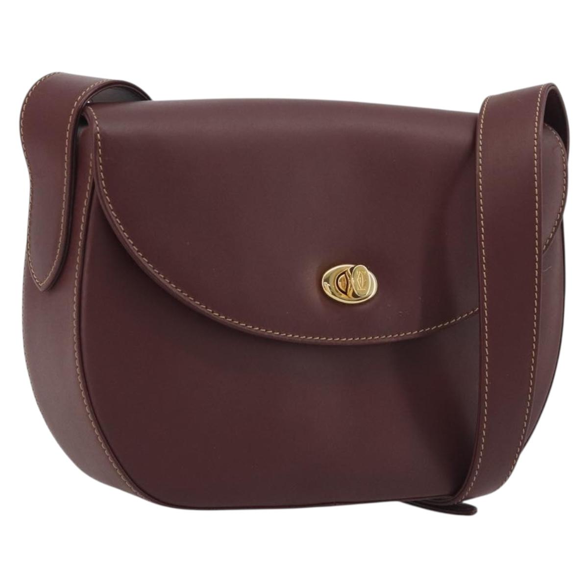 CARTIER Must Line Shoulder Bag Leather Bordeaux Gold Auth 194371A
