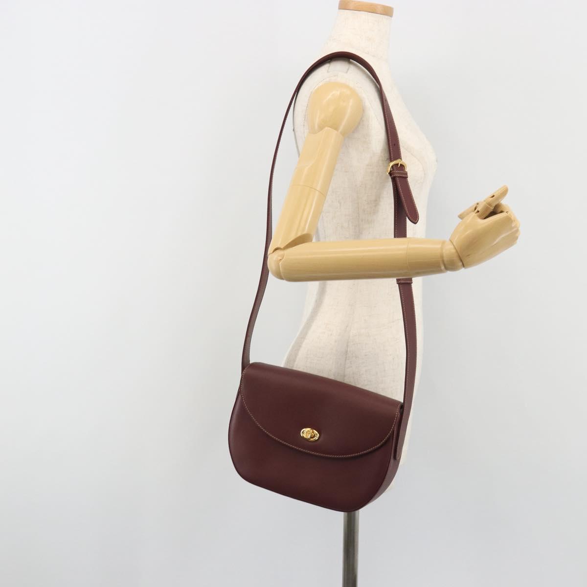 CARTIER Must Line Shoulder Bag Leather Bordeaux Gold Auth 194371A