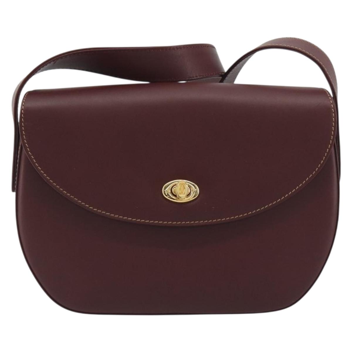 CARTIER Must Line Shoulder Bag Leather Bordeaux Gold Auth 194371A