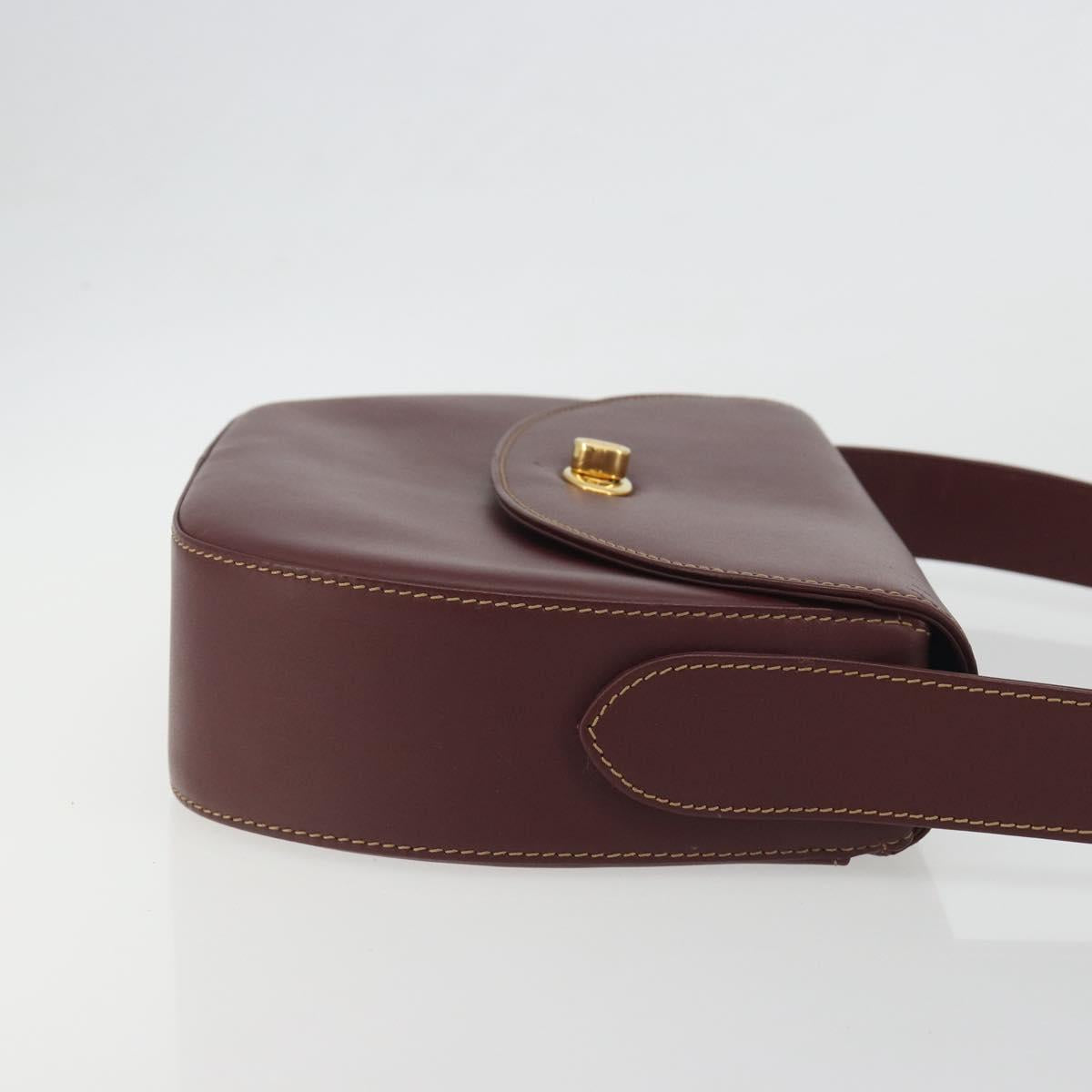 CARTIER Must Line Shoulder Bag Leather Bordeaux Gold Auth 194371A