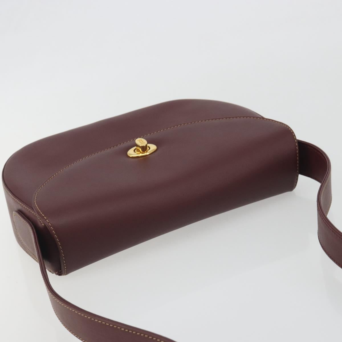 CARTIER Must Line Shoulder Bag Leather Bordeaux Gold Auth 194371A