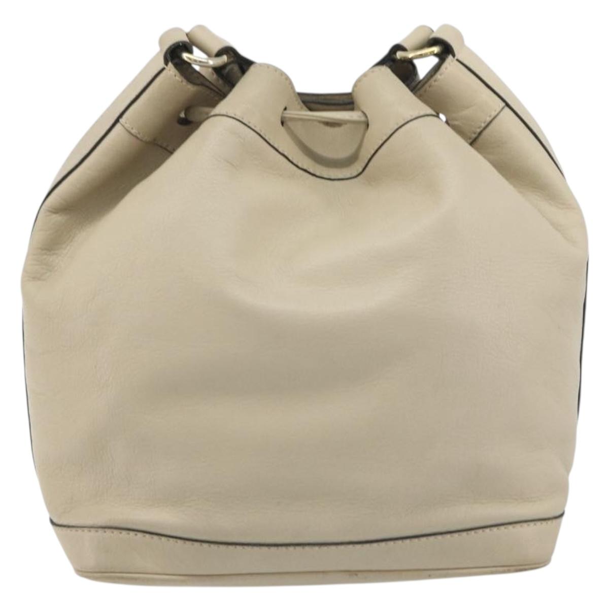 CELINE Shoulder Bag Leather Beige Gold Auth 194372