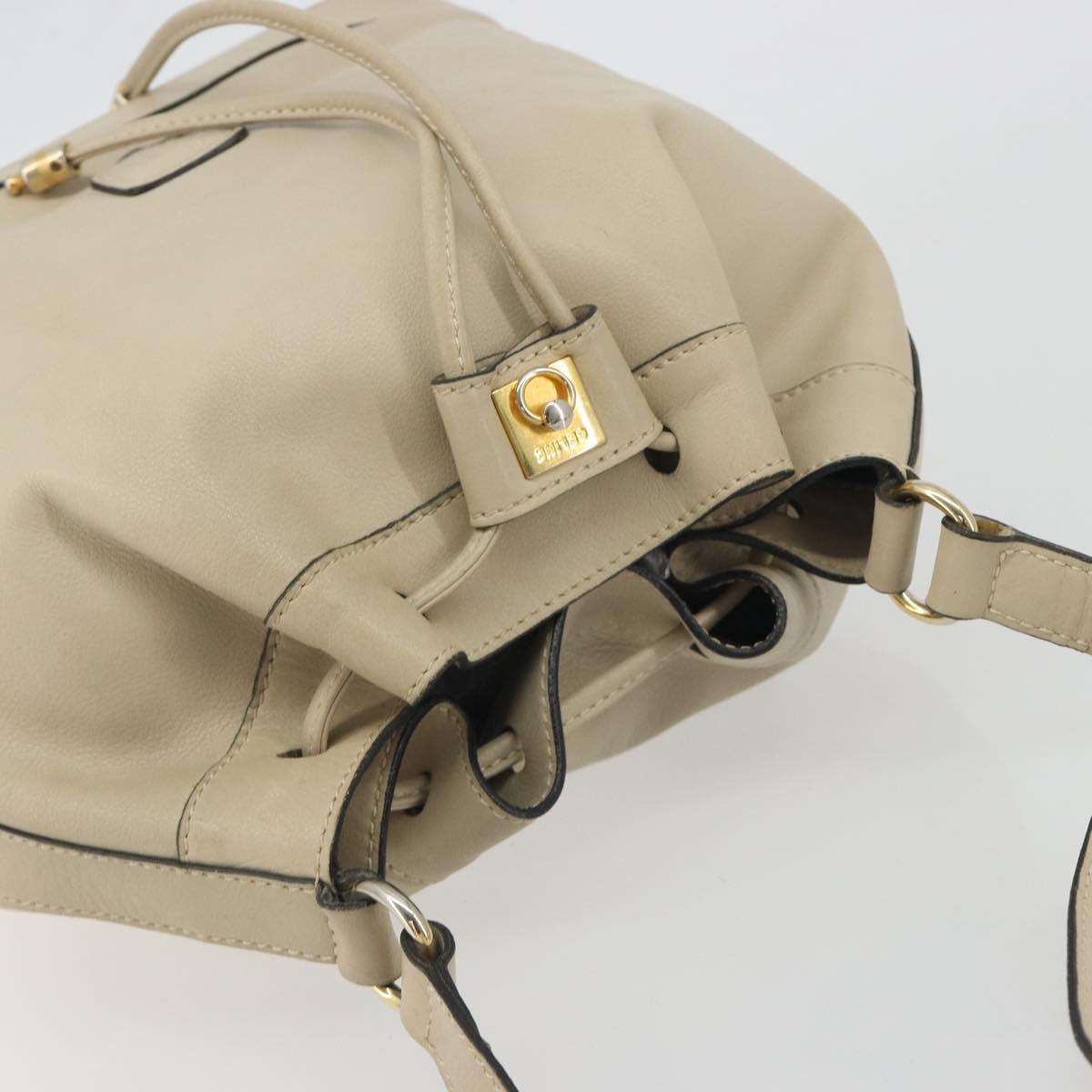 CELINE Shoulder Bag Leather Beige Gold Auth 194372