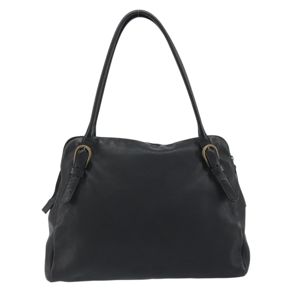 Miu Miu Shoulder Bag Leather Black Gold Auth 194374A