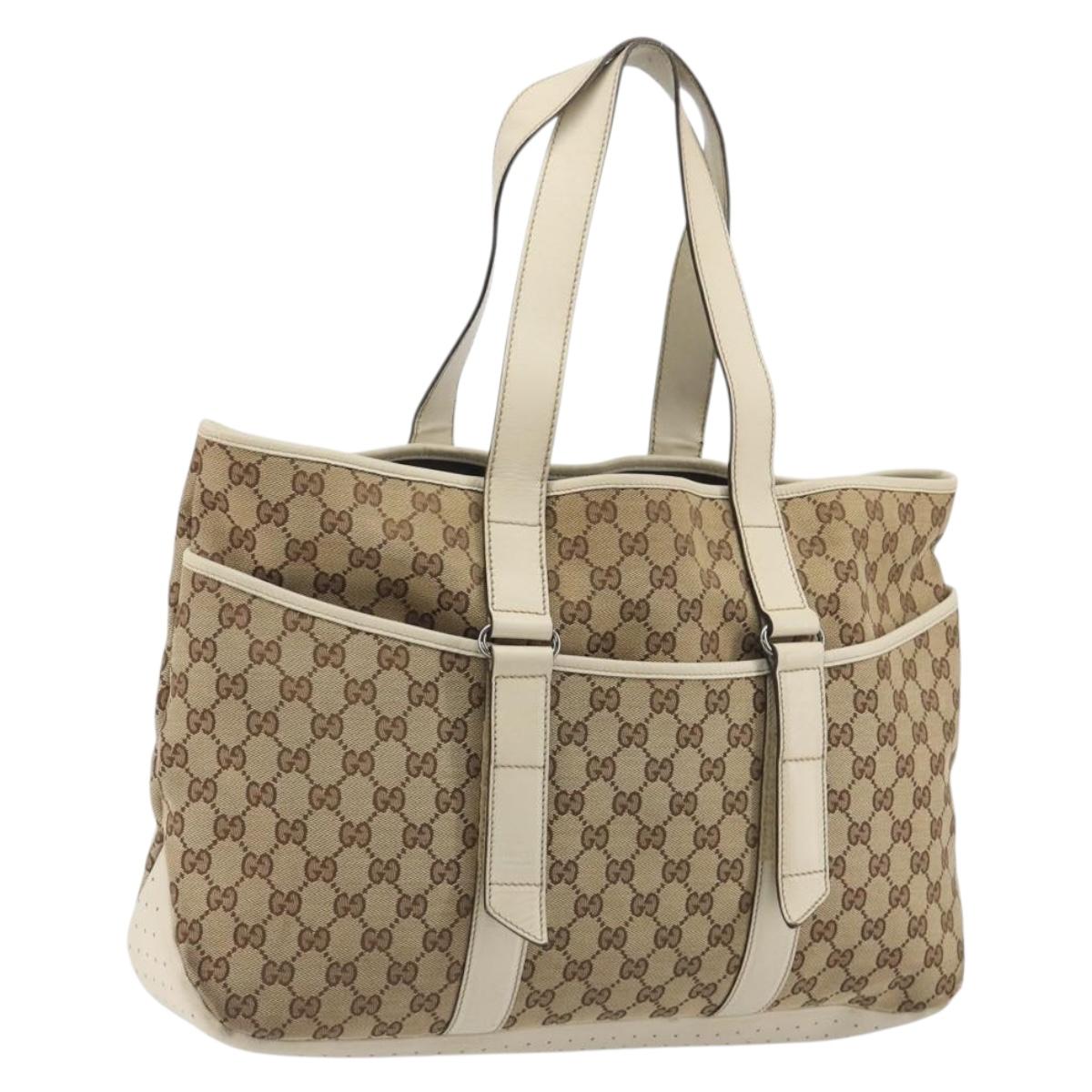 GUCCI GG Canvas Tote Bag Beige Silver 153238 Auth 194375A