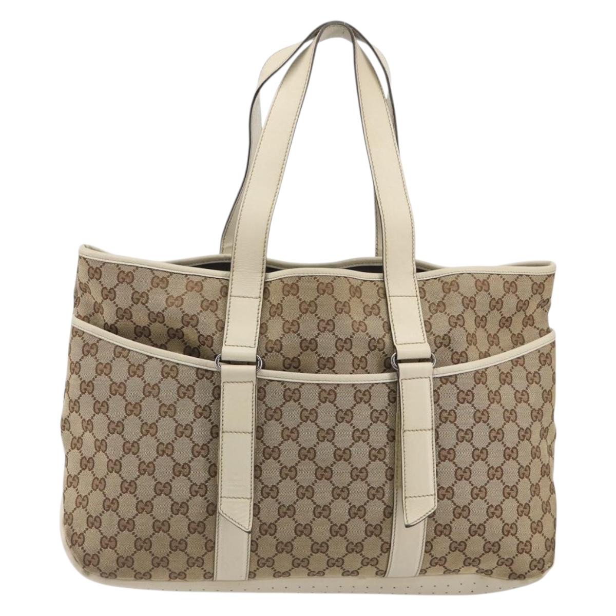 GUCCI GG Canvas Tote Bag Beige Silver 153238 Auth 194375A