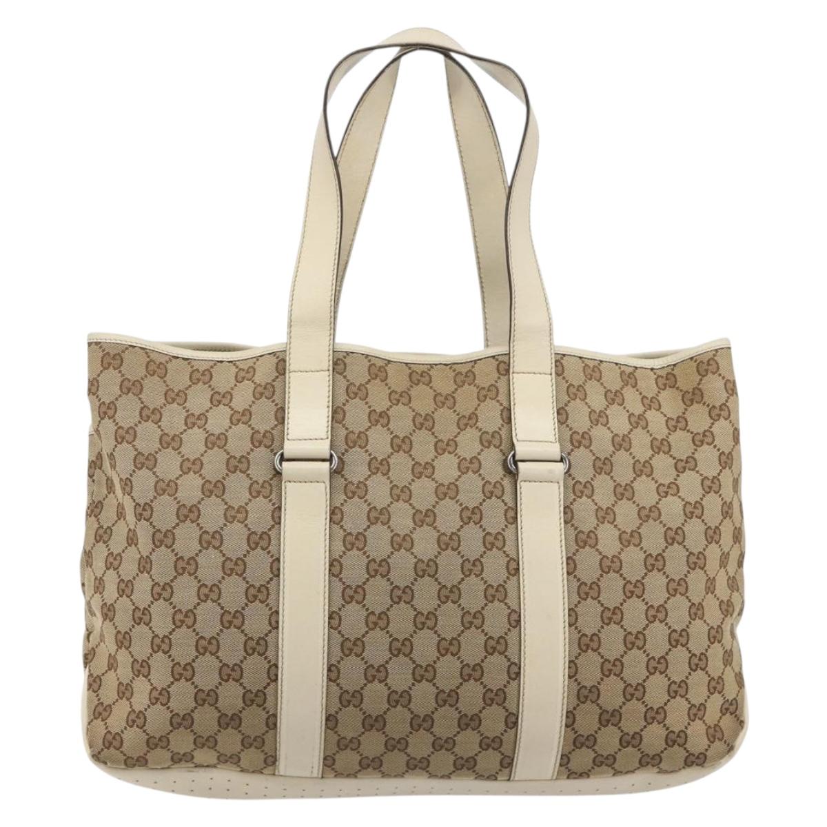GUCCI GG Canvas Tote Bag Beige Silver 153238 Auth 194375A