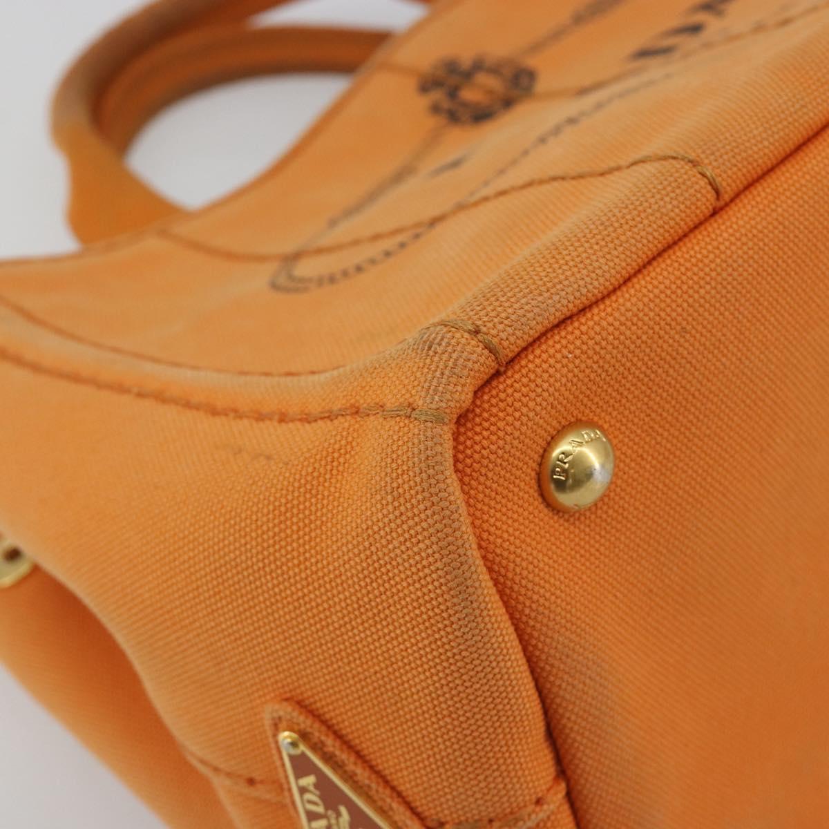 PRADA Canapa PM Hand Bag Canvas Orange Gold Auth 194376
