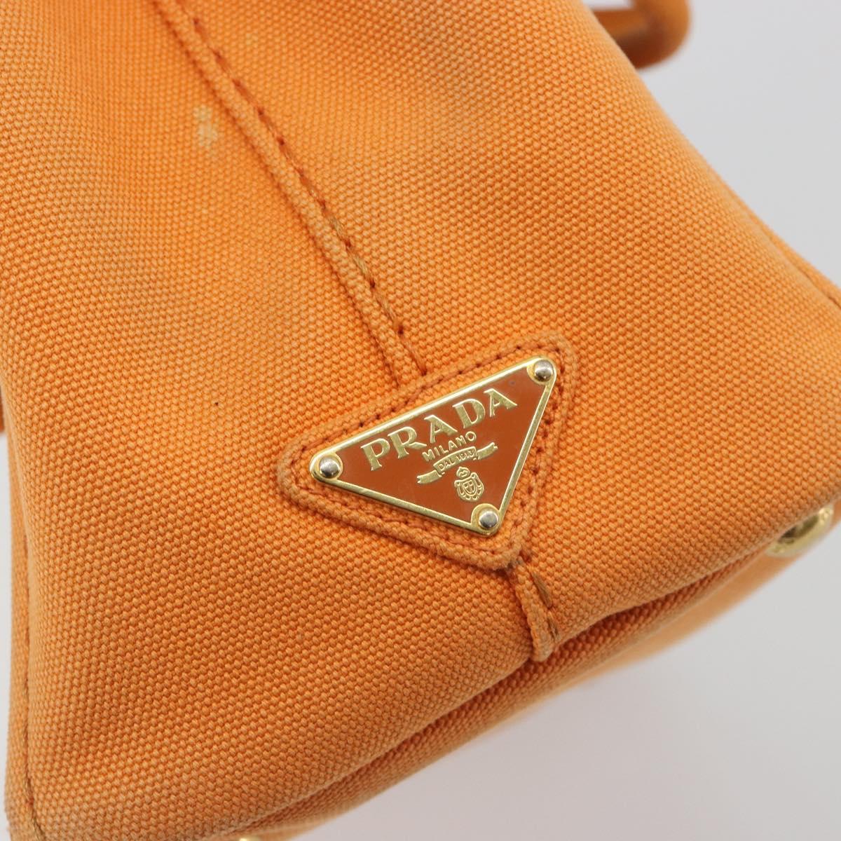 PRADA Canapa PM Hand Bag Canvas Orange Gold Auth 194376
