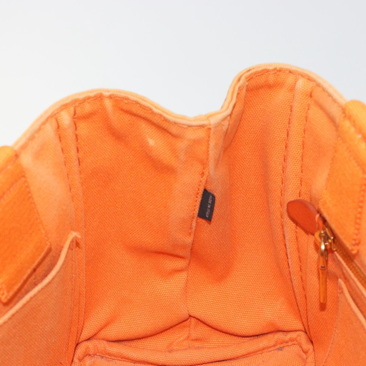 PRADA Canapa PM Hand Bag Canvas Orange Gold Auth 194376