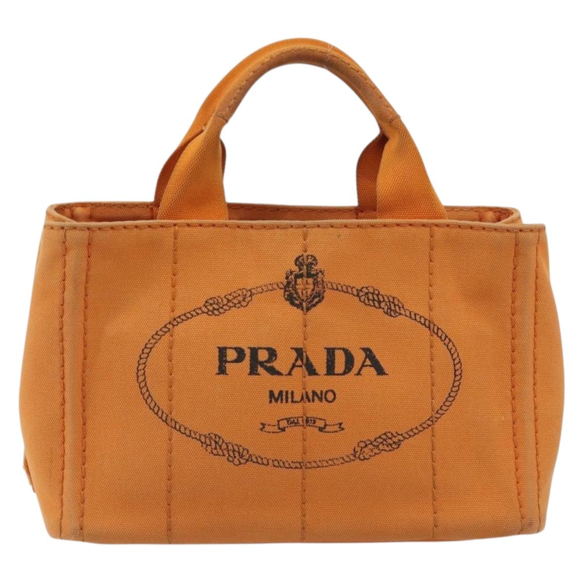 PRADA Canapa PM Hand Bag Canvas Orange Gold Auth 194376