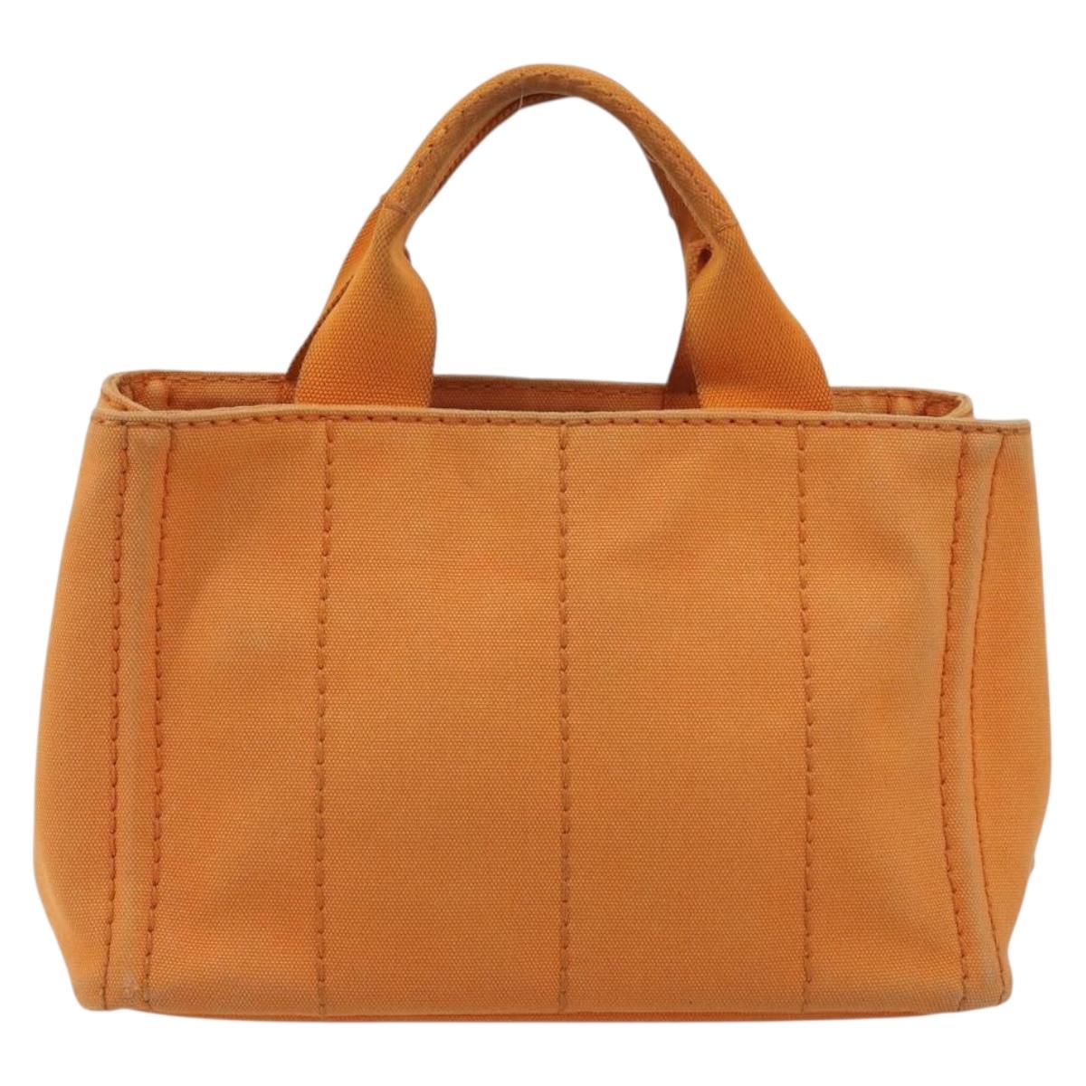 PRADA Canapa PM Hand Bag Canvas Orange Gold Auth 194376