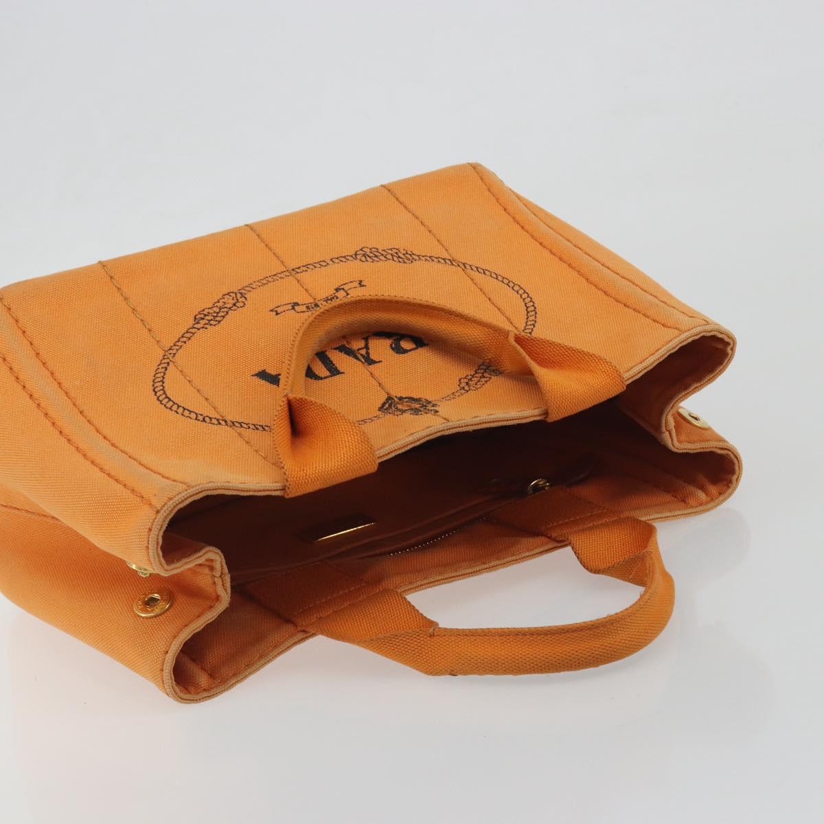 PRADA Canapa PM Hand Bag Canvas Orange Gold Auth 194376