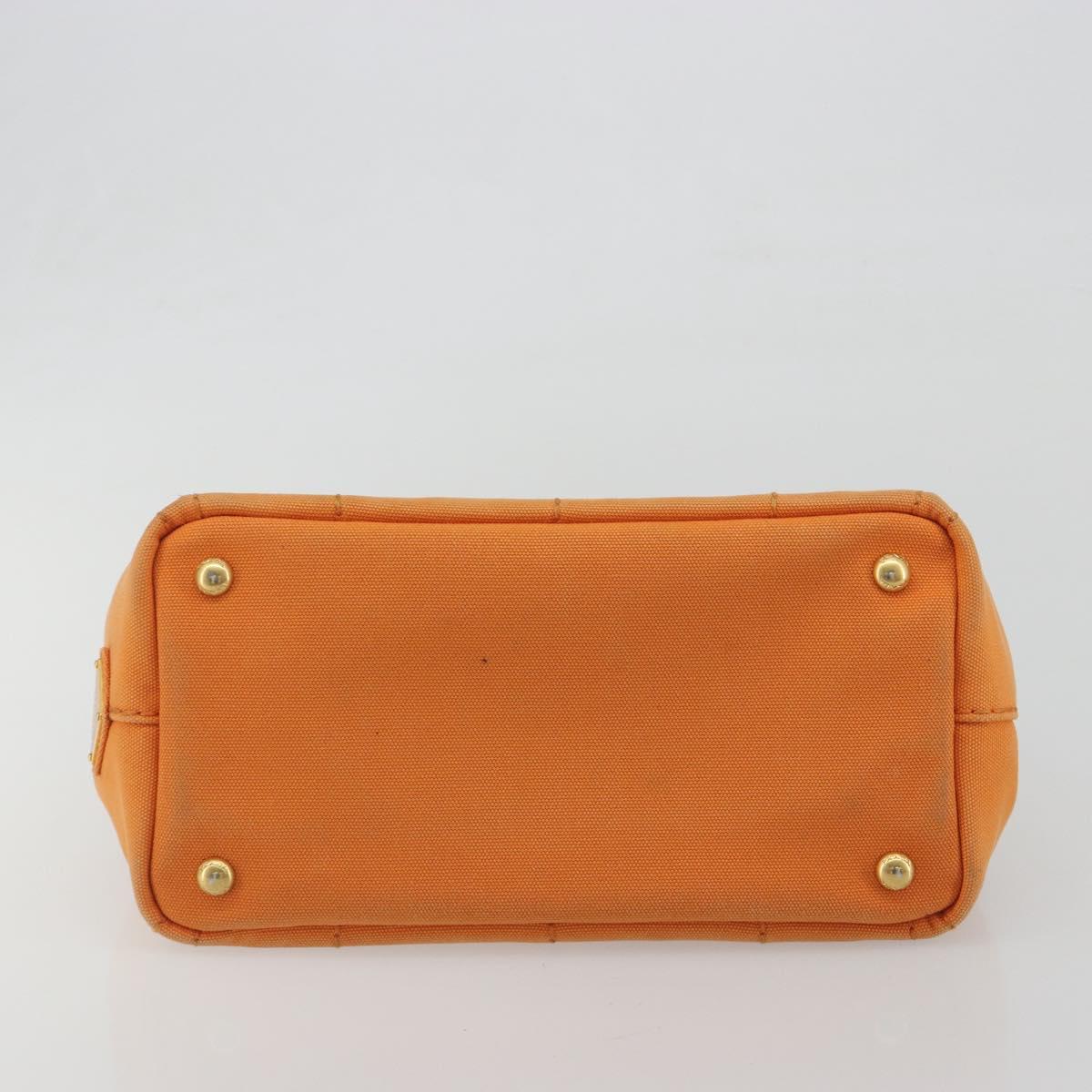 PRADA Canapa PM Hand Bag Canvas Orange Gold Auth 194376