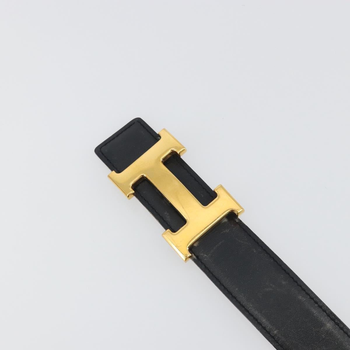HERMES Constance H Belt Leather 31.9"" Black Gold Auth 194379