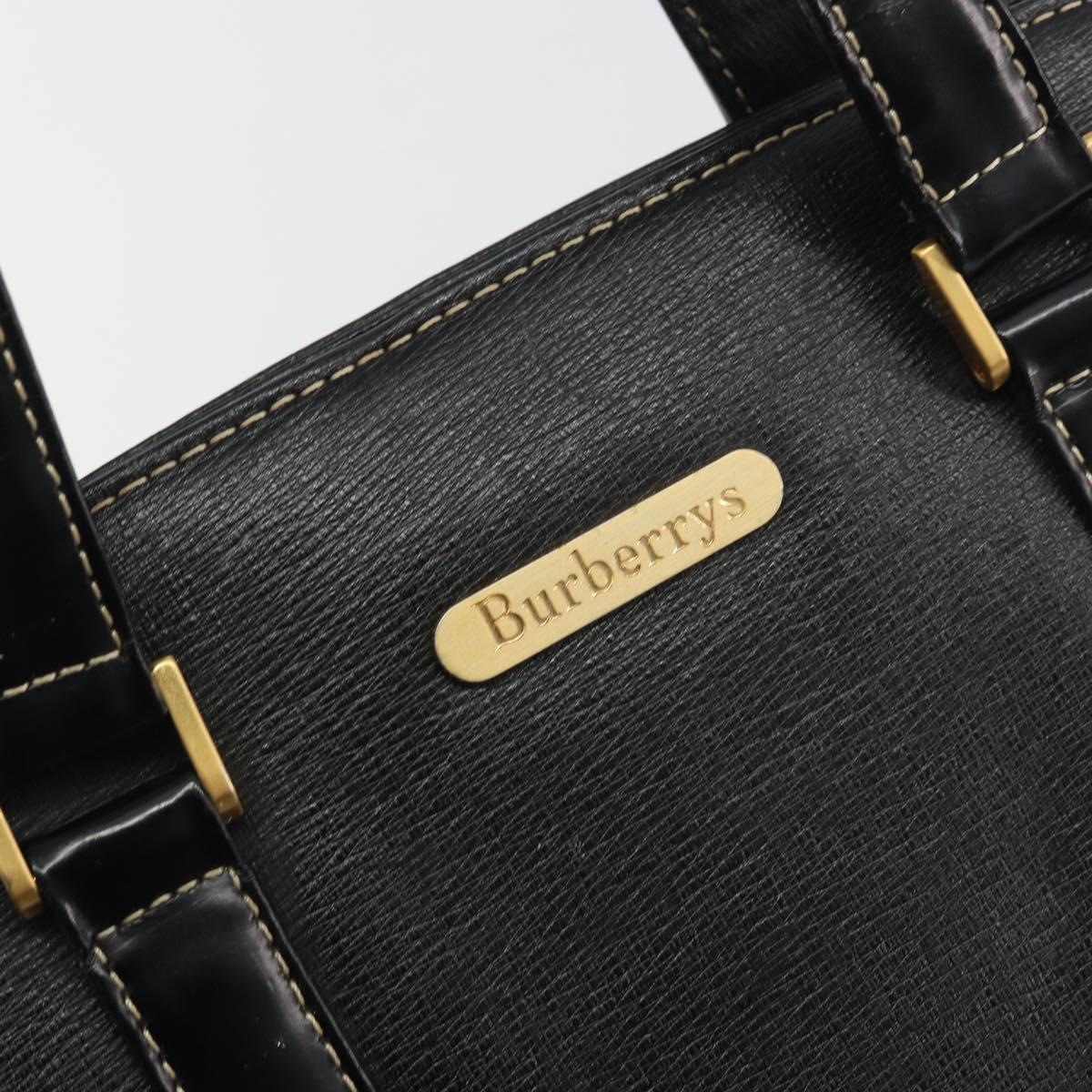 Burberrys Hand Bag Leather Black Gold Auth 194380
