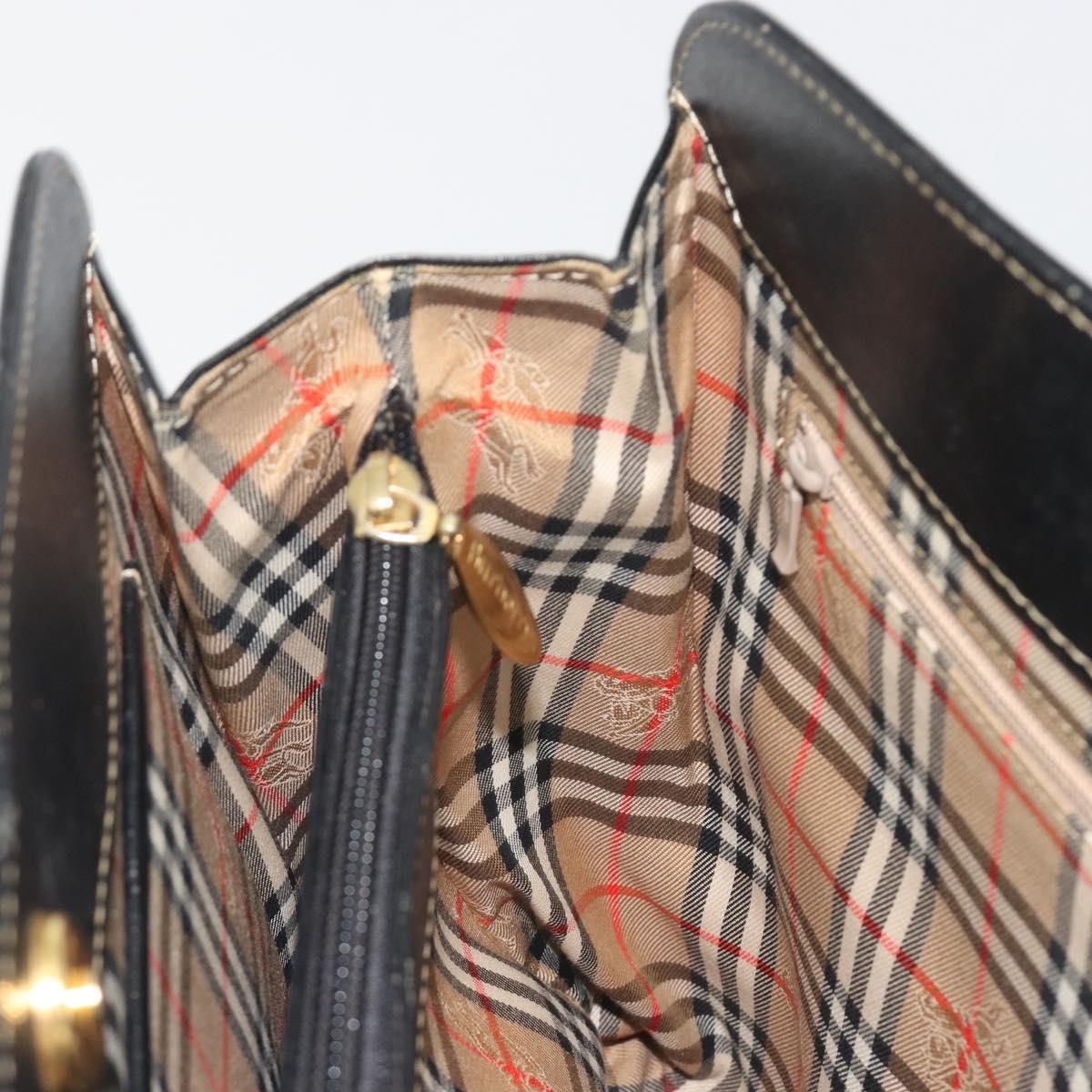 Burberrys Hand Bag Leather Black Gold Auth 194380
