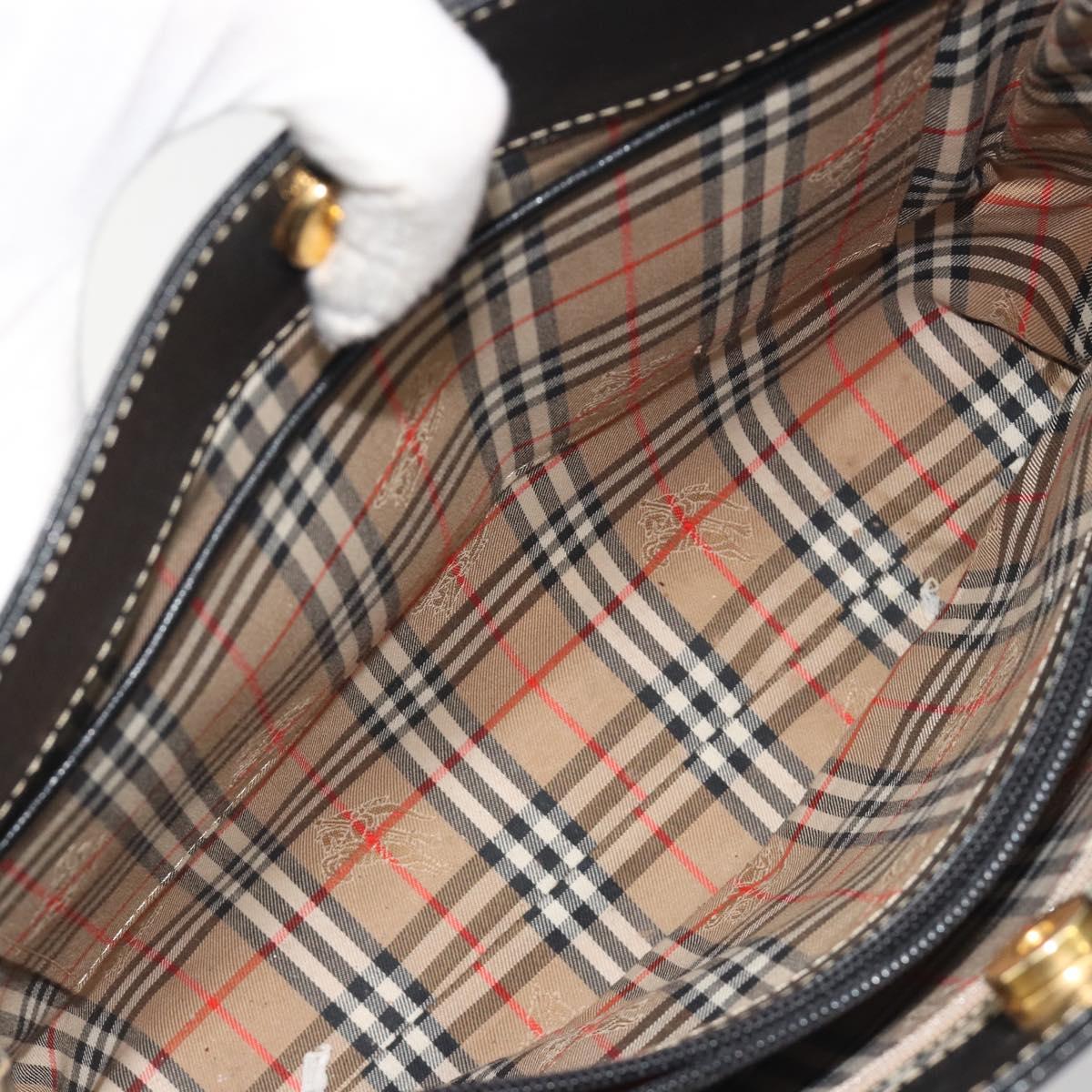 Burberrys Hand Bag Leather Black Gold Auth 194380