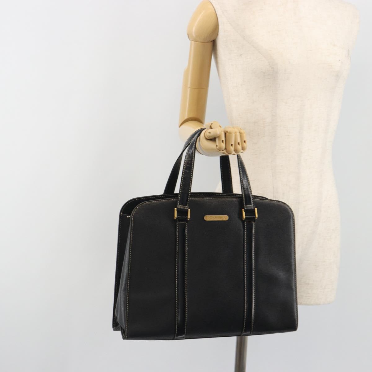 Burberrys Hand Bag Leather Black Gold Auth 194380
