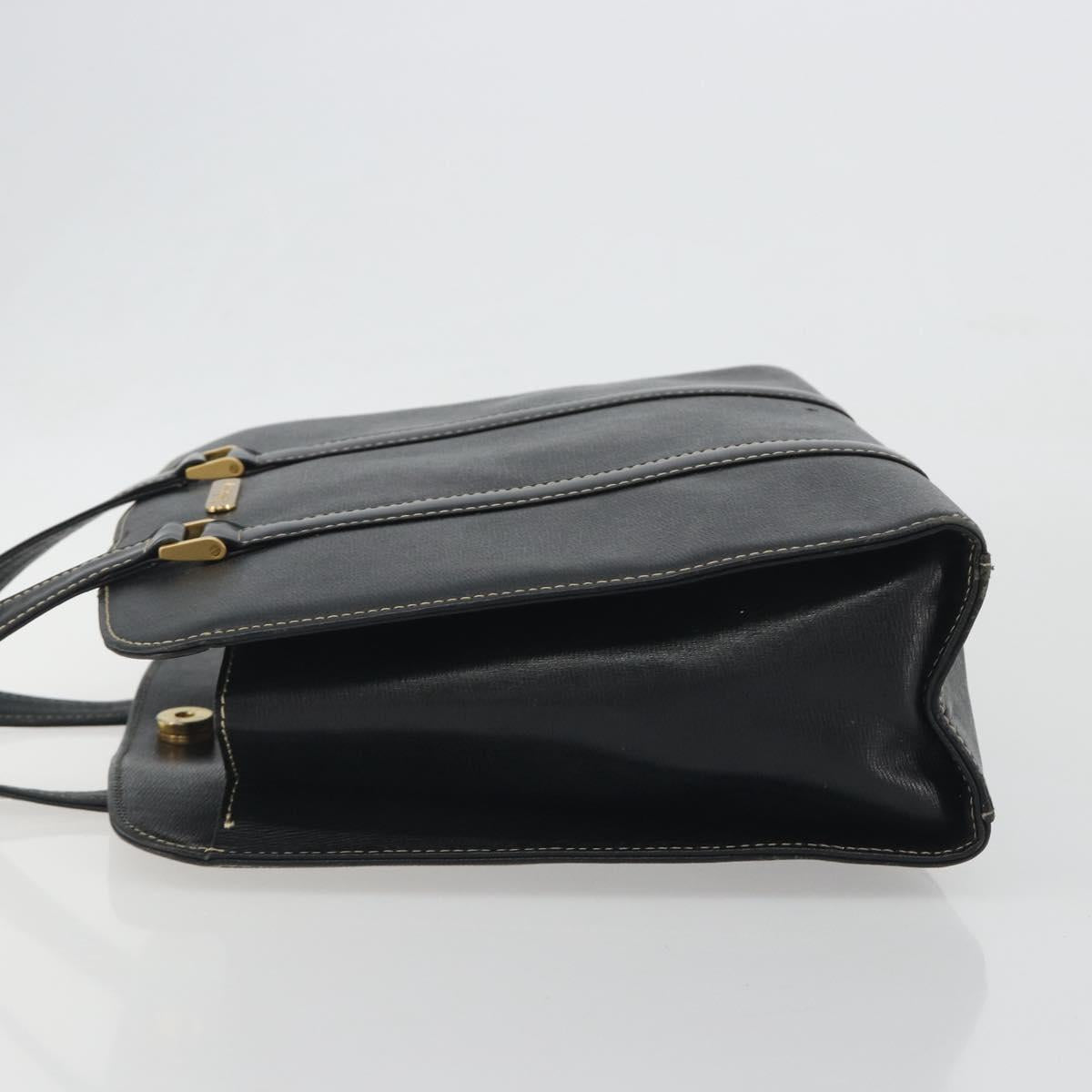 Burberrys Hand Bag Leather Black Gold Auth 194380