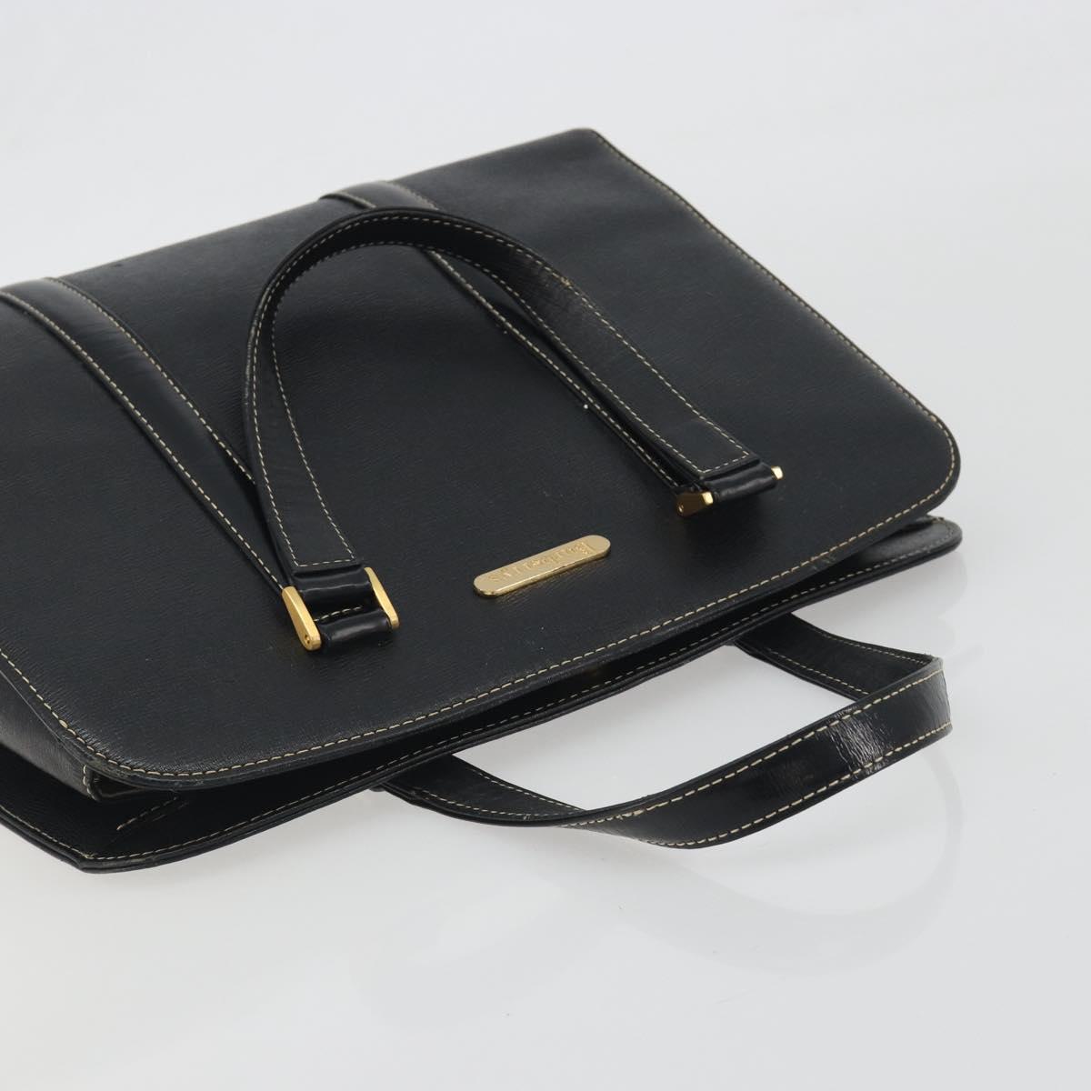 Burberrys Hand Bag Leather Black Gold Auth 194380