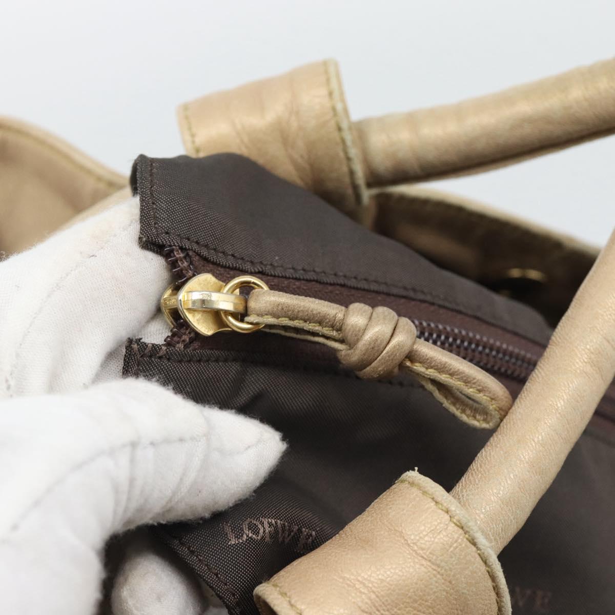 LOEWE Nappa Aire Anagram Hand Bag Leather Gold Auth 194382