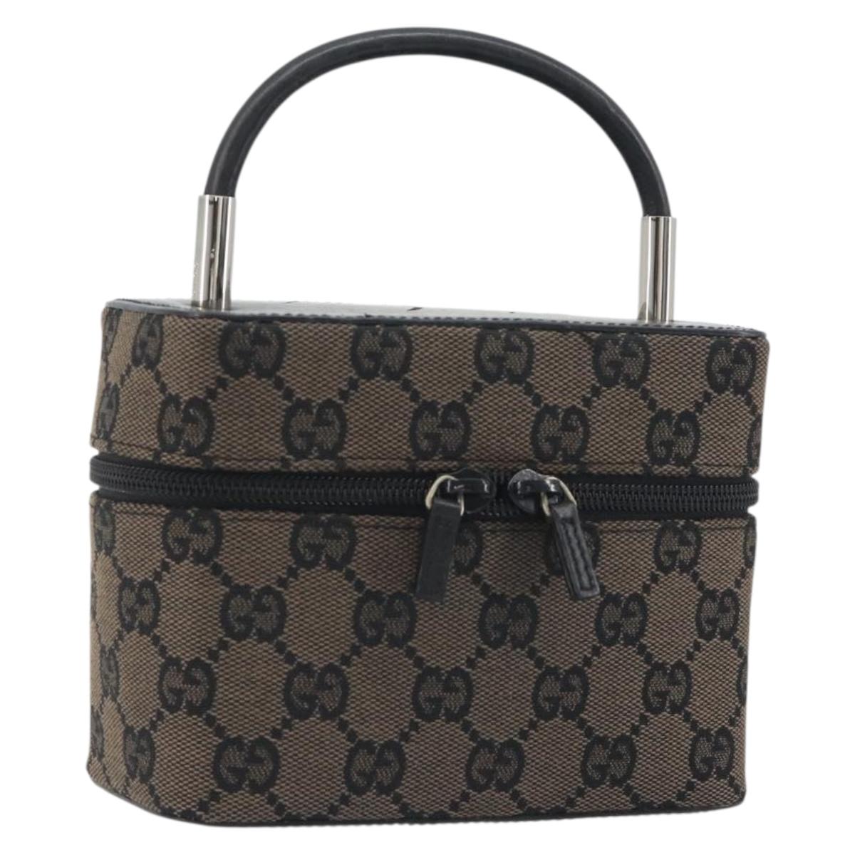 GUCCI GG Canvas Vanity Hand Bag Black Silver 039 1051 Auth 194389A