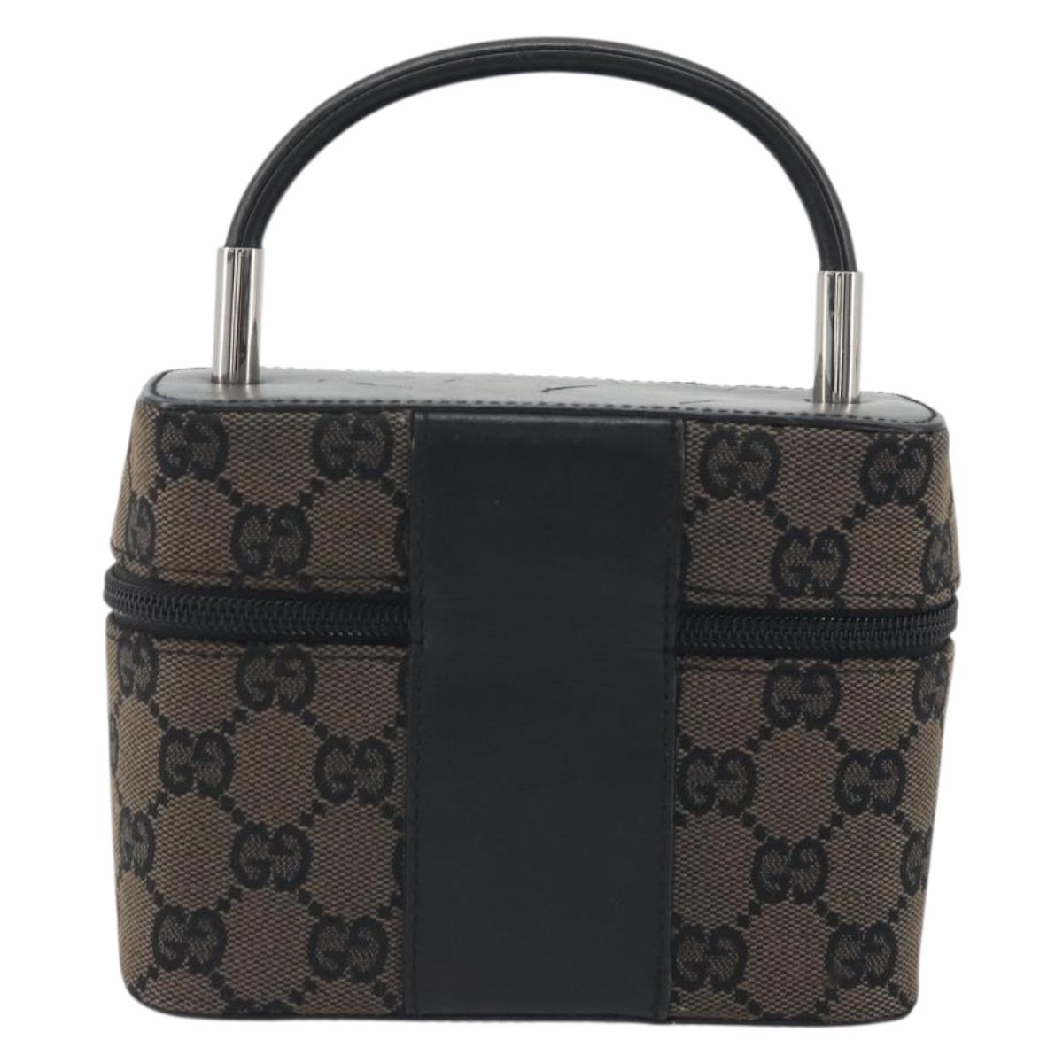 GUCCI GG Canvas Vanity Hand Bag Black Silver 039 1051 Auth 194389A