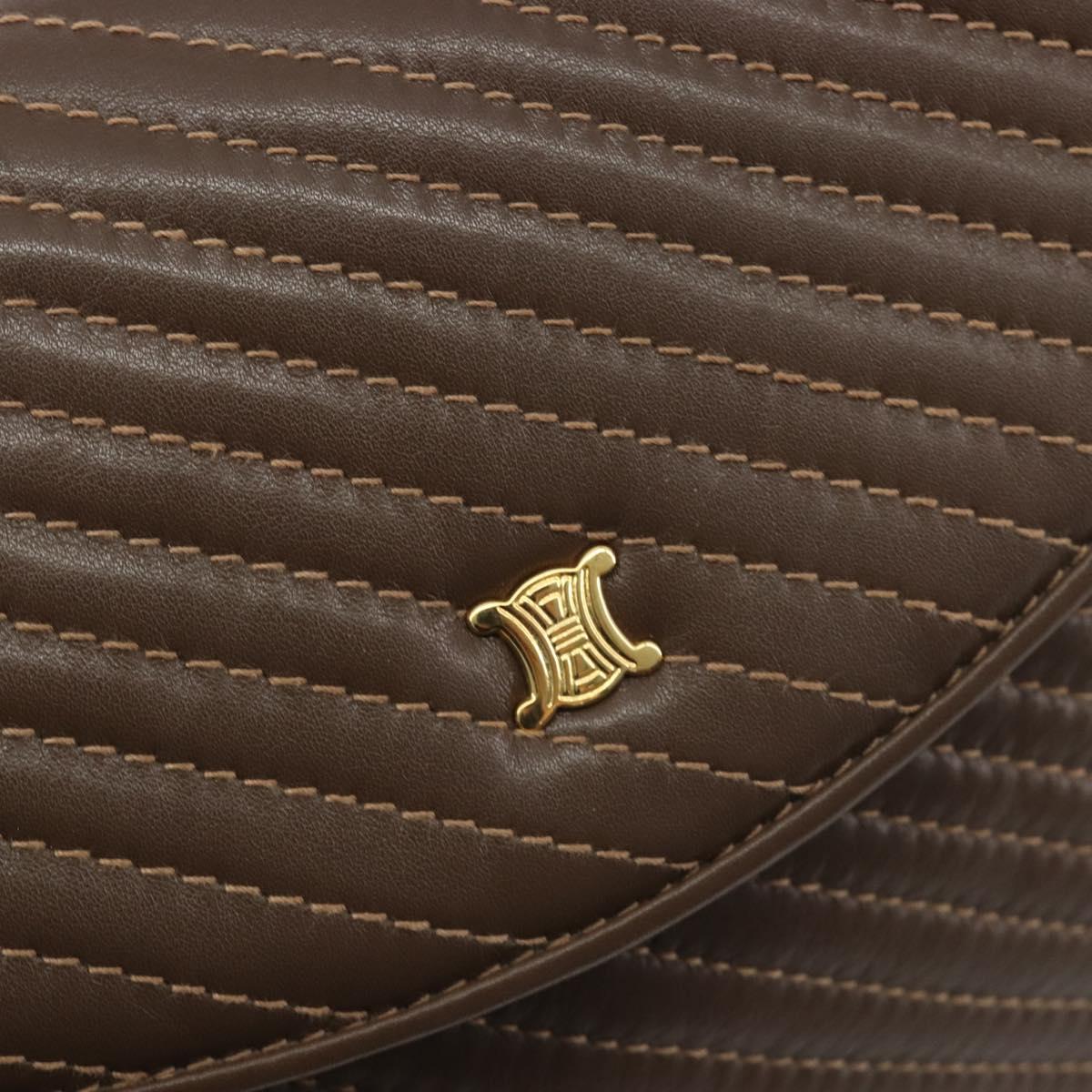 CELINE Shoulder Bag Leather Brown Gold Auth 194395A