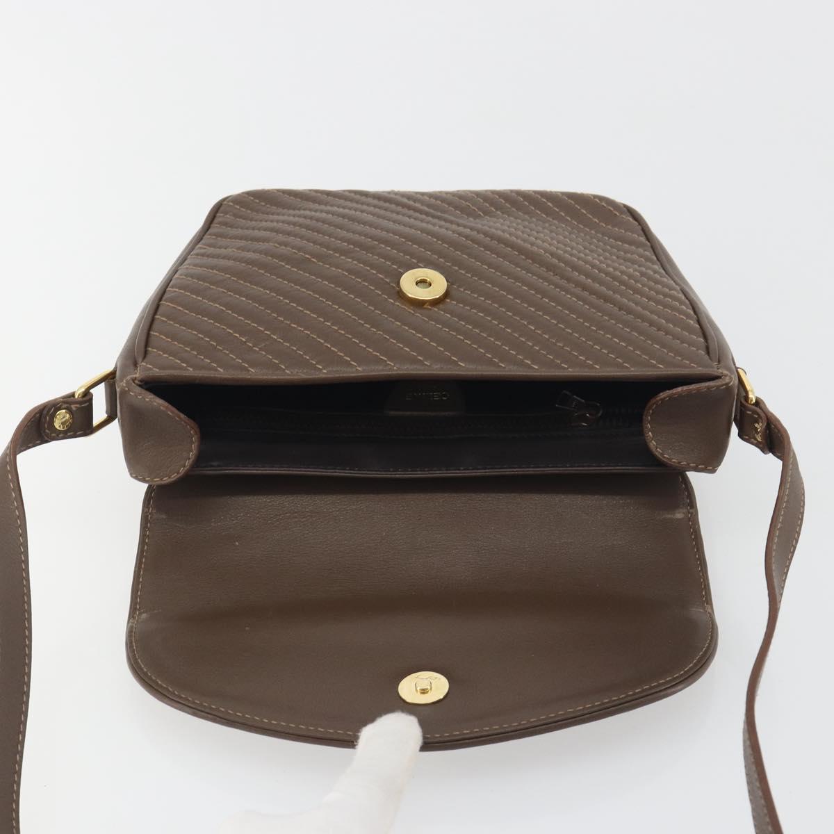 CELINE Shoulder Bag Leather Brown Gold Auth 194395A