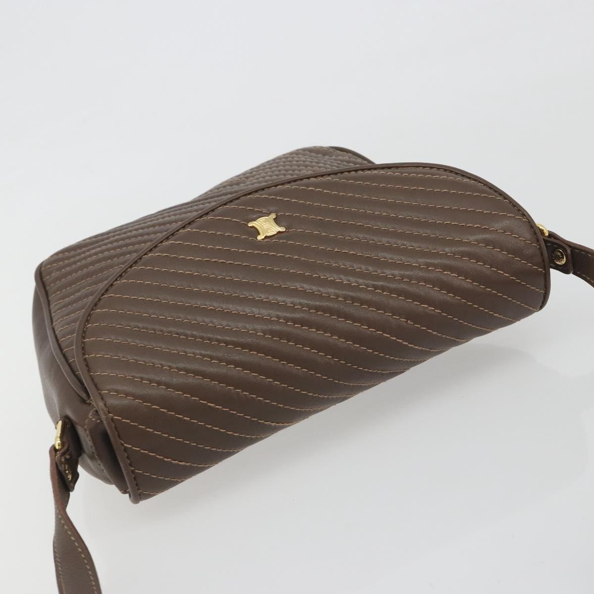 CELINE Shoulder Bag Leather Brown Gold Auth 194395A