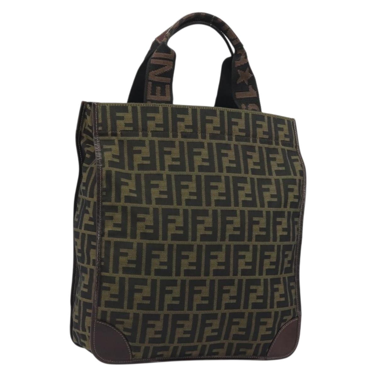 FENDI Zucca Canvas Hand Bag Brown Black Auth 194401